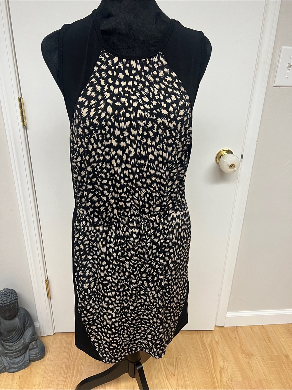 Banana Republic Black and Cream Printed Sleeveless Midi Dress